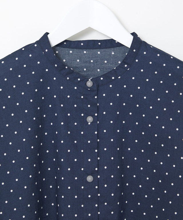 コットン バンドカラー ドット ブラウス