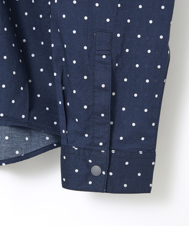 コットン バンドカラー ドット ブラウス