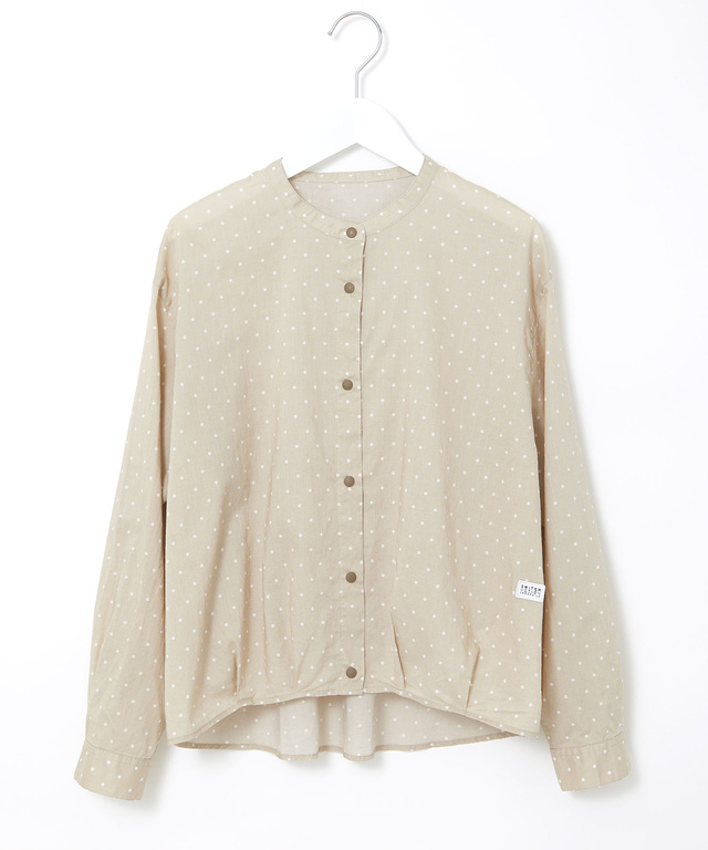 コットン バンドカラー ドット ブラウス