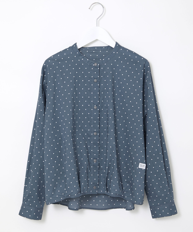 コットン バンドカラー ドット ブラウス