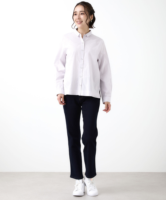 ストライプ柄 微起毛 ブラウス