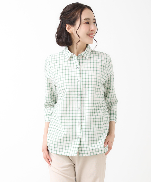 コットン デザイン 七分袖 ブラウス