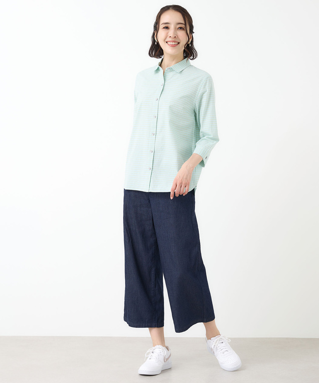 コットン デザイン 七分袖 ブラウス