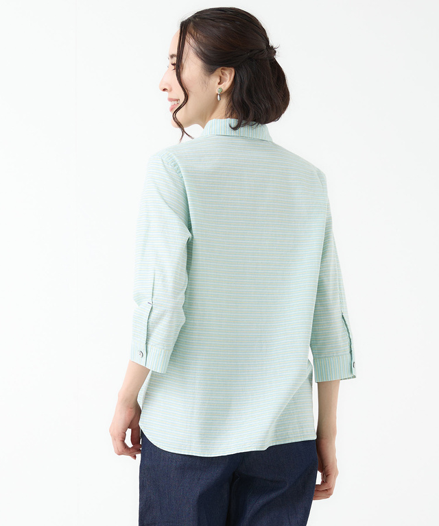 コットン デザイン 七分袖 ブラウス