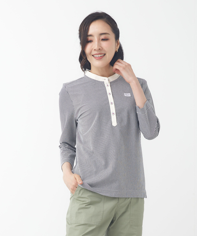 スノーコットン バンドカラー 七分袖Tシャツ【接触冷感】