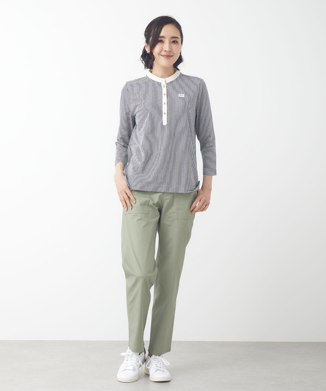 スノーコットン バンドカラー 七分袖Tシャツ【接触冷感】