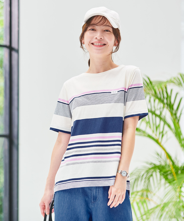 スノーコットン パネルボーダー Tシャツ【接触冷感】