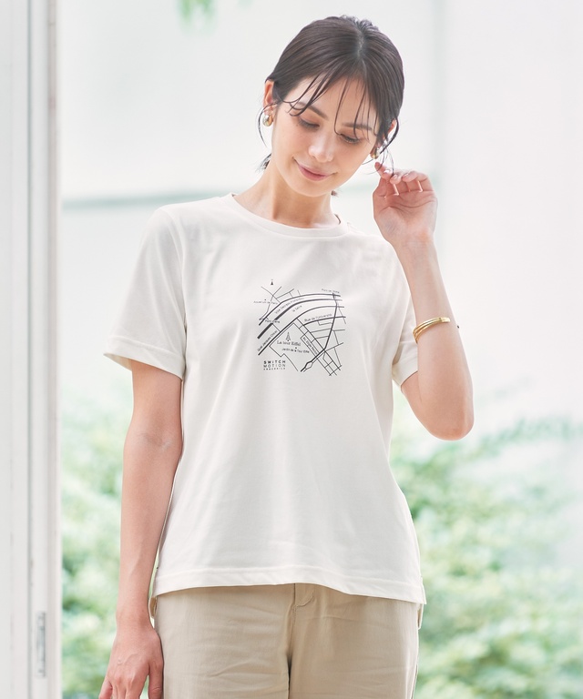 マップ柄 サイドスリット Tシャツ【吸汗速乾】