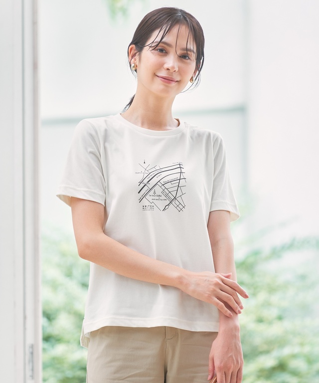 マップ柄 サイドスリット Tシャツ【吸汗速乾】