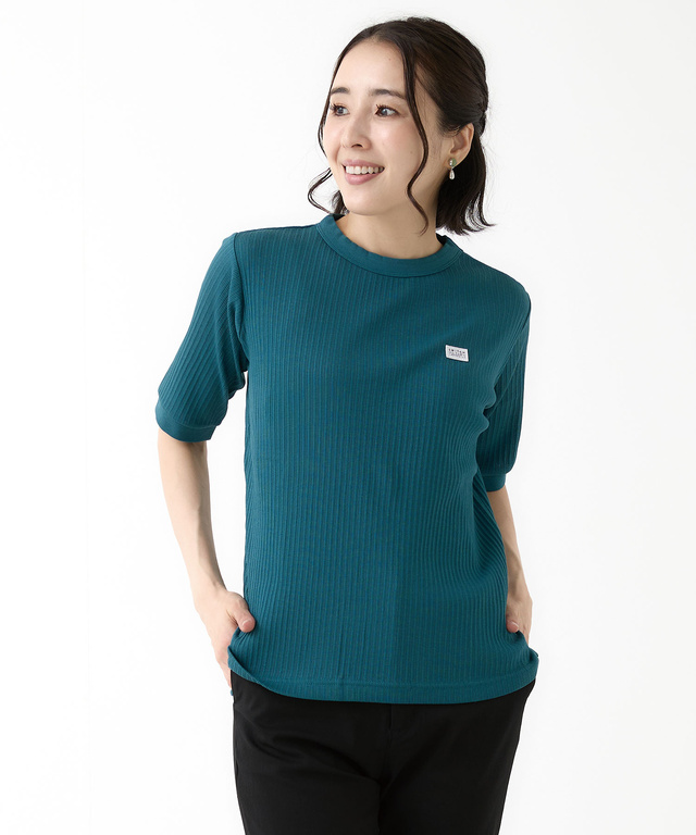 地柄 5分袖 カットソー