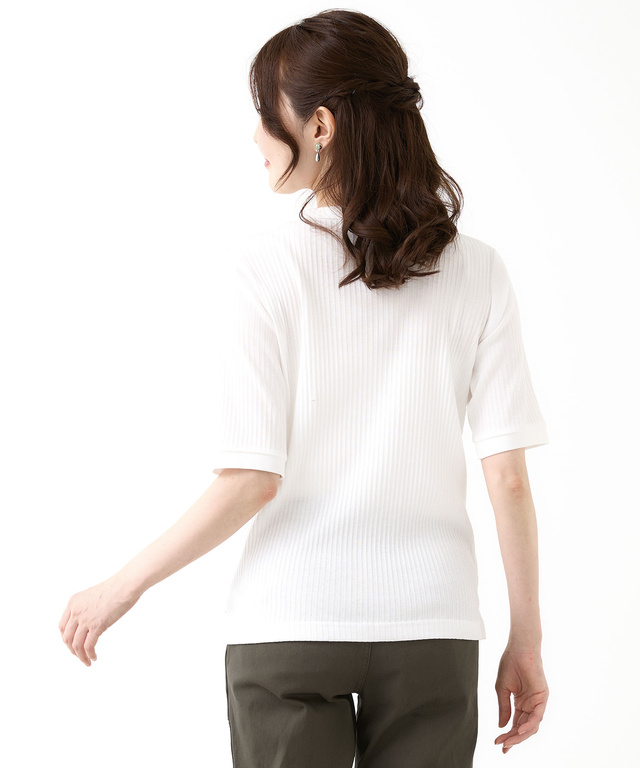 地柄 5分袖 カットソー