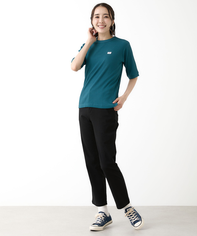 地柄 5分袖 カットソー