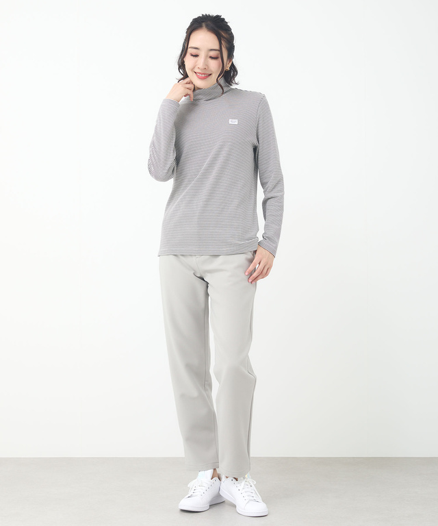 コットンスムースボーダー タートルネック カットソー