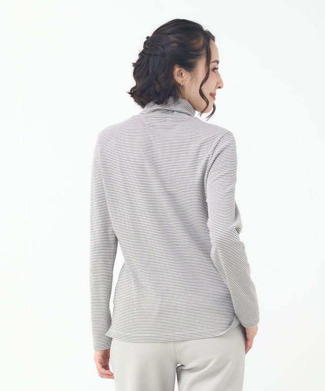 コットンスムースボーダー タートルネック カットソー