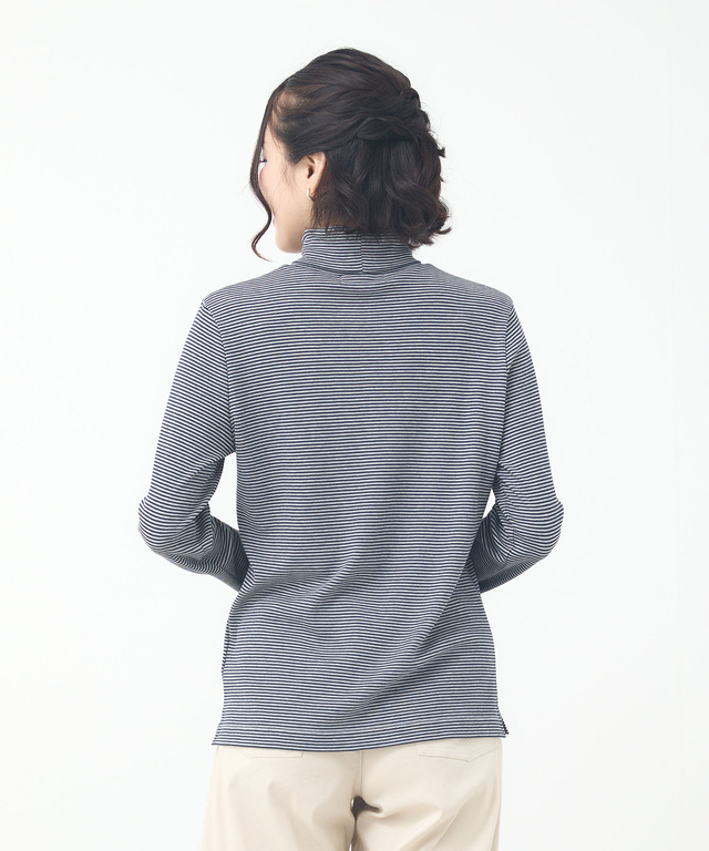 コットンスムースボーダー タートルネック カットソー