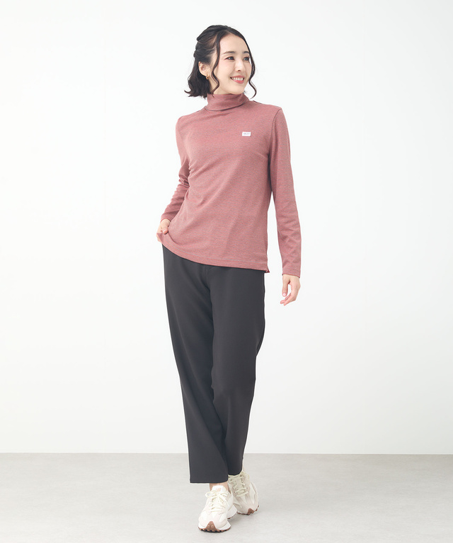 コットンスムースボーダー タートルネック カットソー