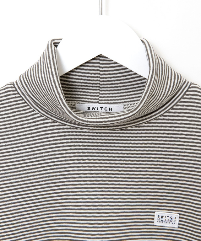 コットンスムースボーダー タートルネック カットソー