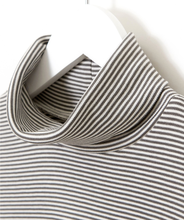 コットンスムースボーダー タートルネック カットソー