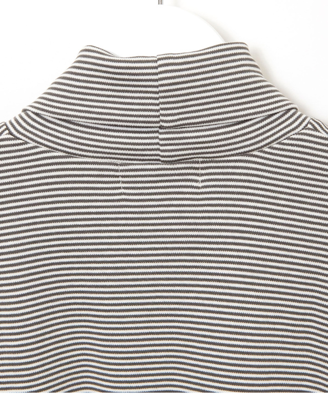 コットンスムースボーダー タートルネック カットソー