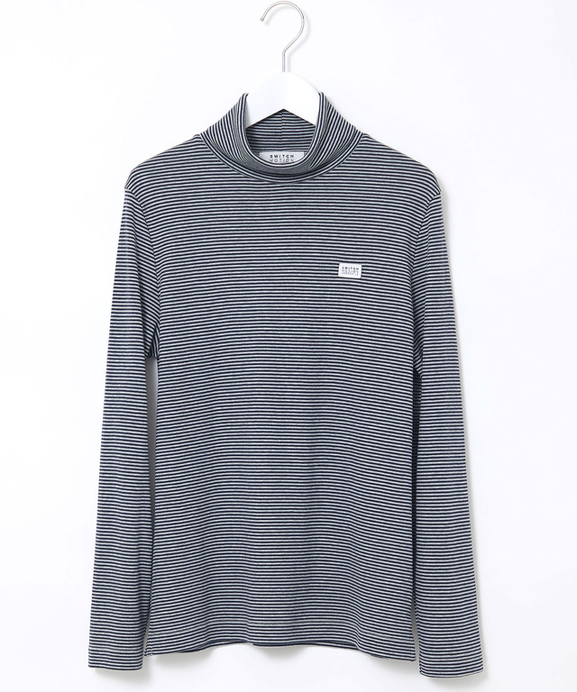 コットンスムースボーダー タートルネック カットソー