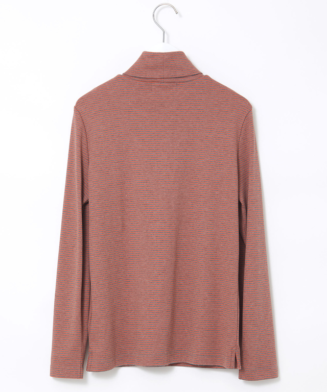 コットンスムースボーダー タートルネック カットソー