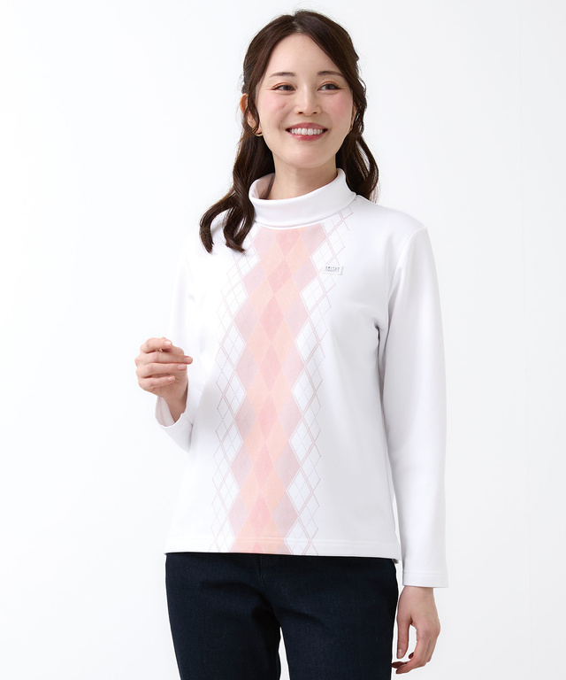 裏起毛 アーガイル ハイネックカットソー