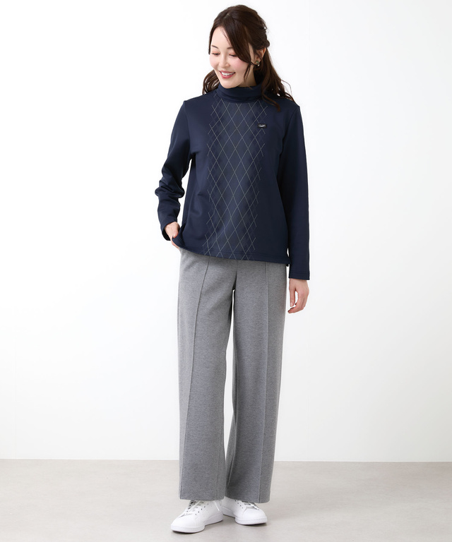 裏起毛 アーガイル ハイネックカットソー