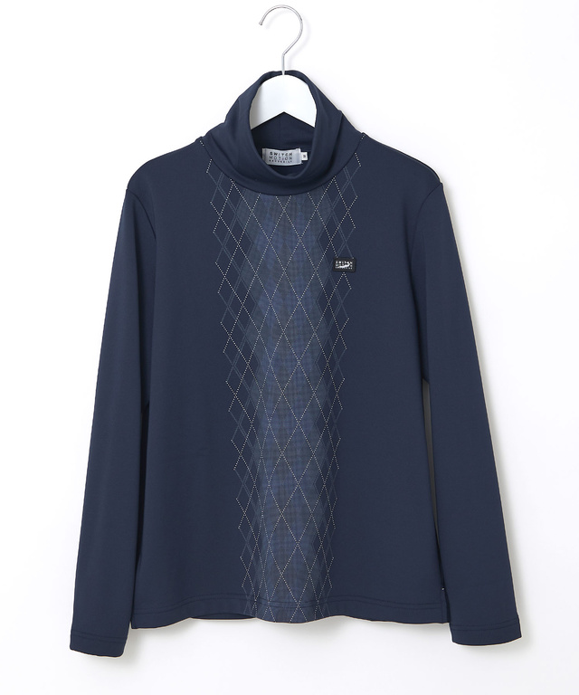 裏起毛 アーガイル ハイネックカットソー