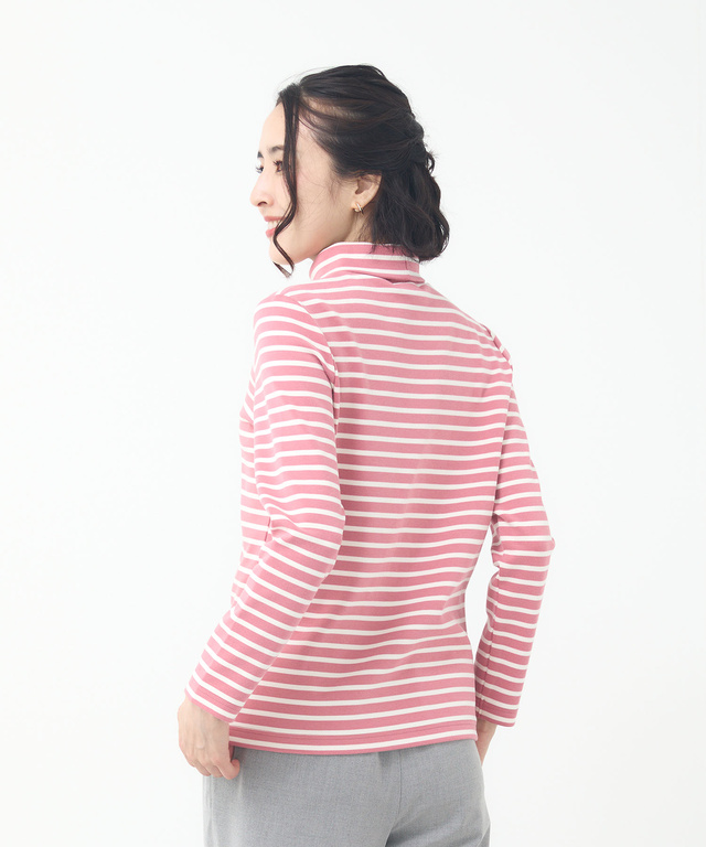 起毛ボーダー タートルネックカットソー