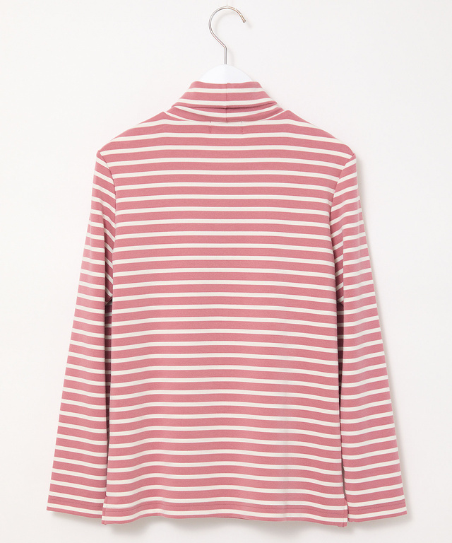 起毛ボーダー タートルネックカットソー