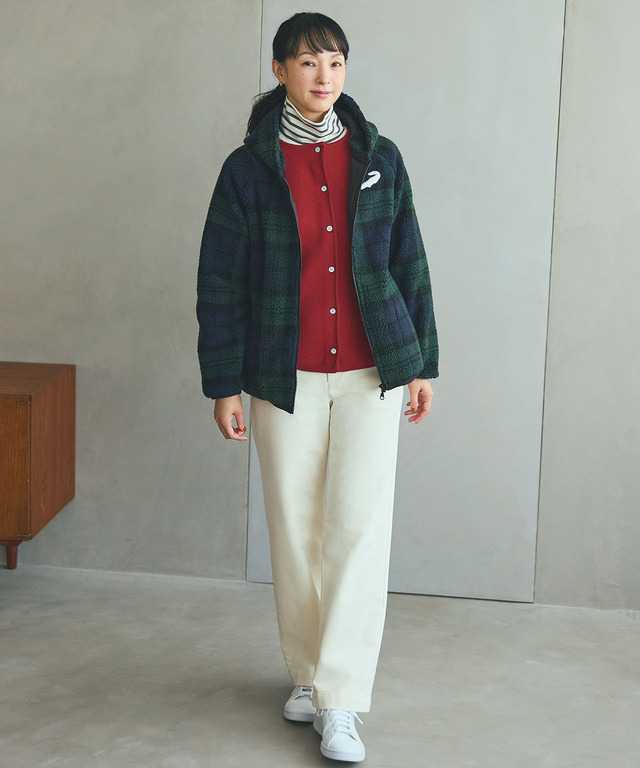 起毛ボーダー タートルネックカットソー