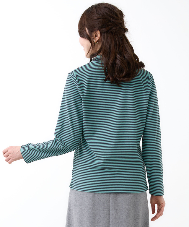 天竺 ボーダー柄 ハイネックカットソー