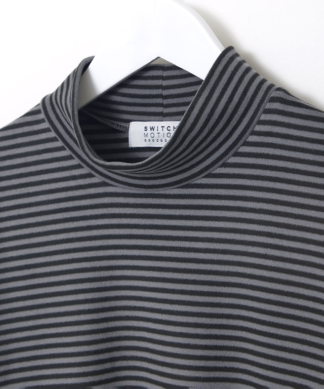 天竺 ボーダー柄 ハイネックカットソー