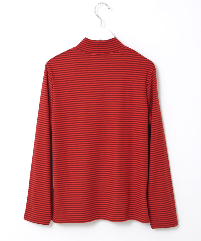 天竺 ボーダー柄 ハイネックカットソー