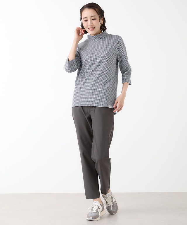 ギンガム ハイネック カットソー