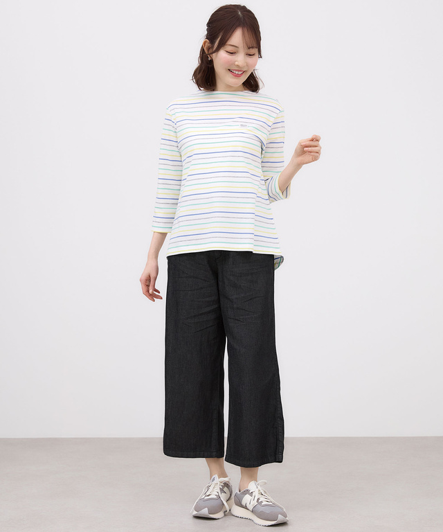 スノーコットン ボーダー 七分袖 Tシャツ【接触冷感】