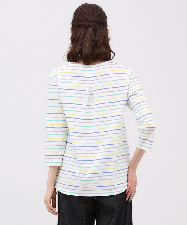 スノーコットン ボーダー 七分袖 Tシャツ【接触冷感】