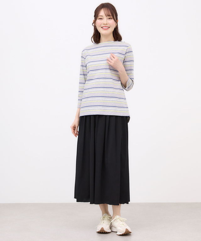 スノーコットン ボーダー 七分袖 Tシャツ【接触冷感】