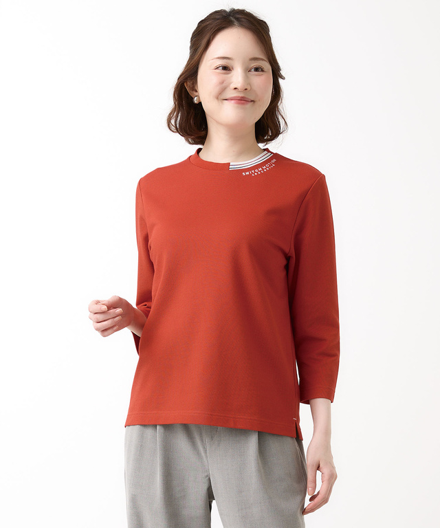 鹿の子編み  ボーダー配色 7分袖Tシャツ