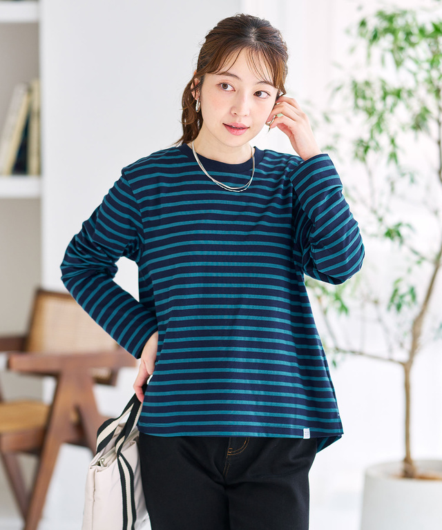 天竺 メランジボーダー クルーネックTシャツ