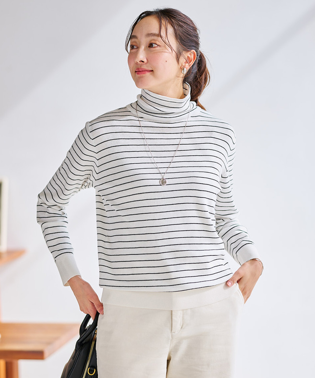 タートルネック 配色 ニット【手洗いOK】