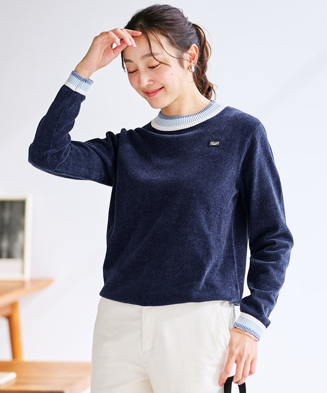 襟配色 ハイネックプルオーバー ニット