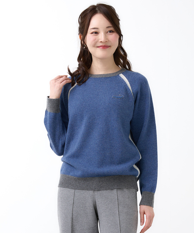 ウールブレンド リブ配色 プルオーバーニット