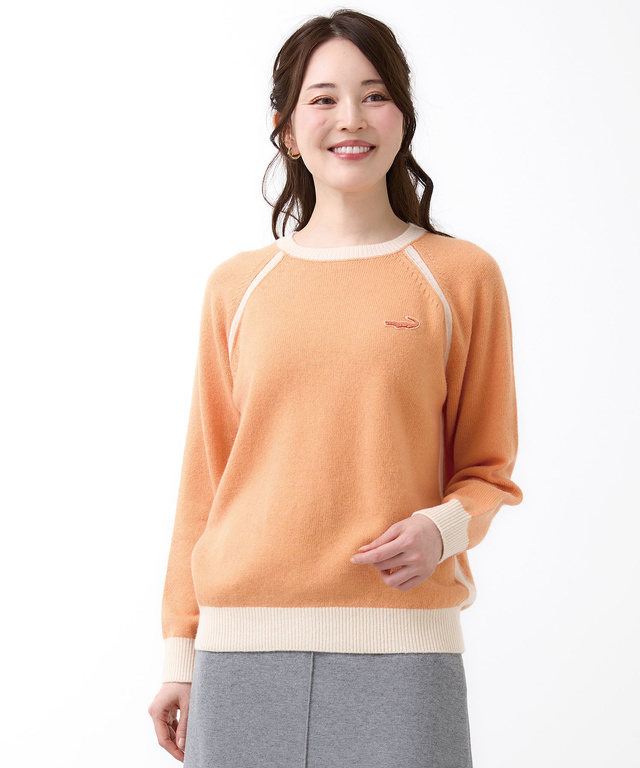 ウールブレンド リブ配色 プルオーバーニット