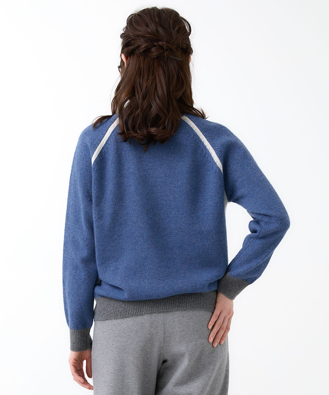 ウールブレンド リブ配色 プルオーバーニット