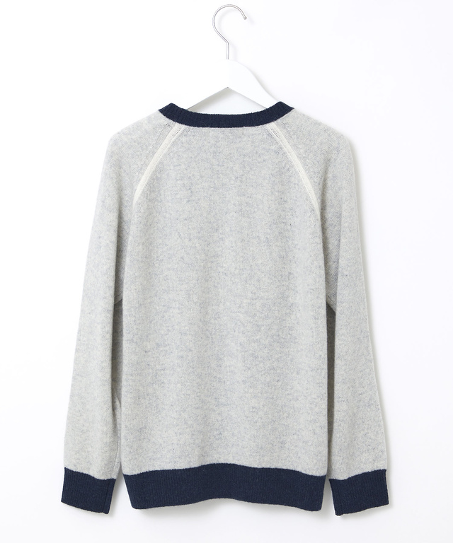 ウールブレンド リブ配色 プルオーバーニット