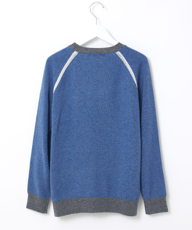 ウールブレンド リブ配色 プルオーバーニット