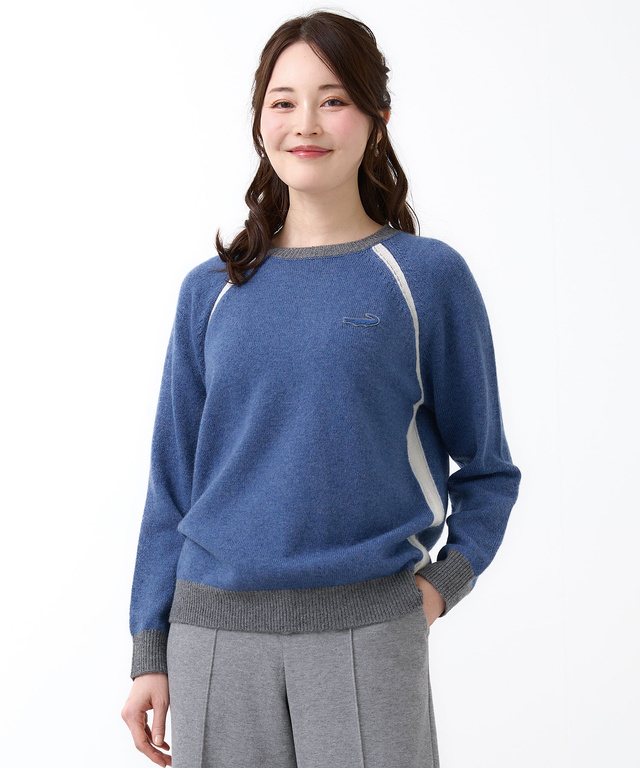 ウールブレンド リブ配色 プルオーバーニット