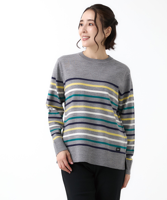 ウールブレンド パネルボーダー柄 ニット【手洗いOK】