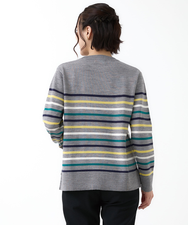 ウールブレンド パネルボーダー柄 ニット【手洗いOK】